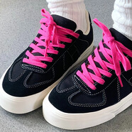 極路客2026新款鞋子情侶美式板鞋復古德訓鞋耐磨減震運動(dòng)男鞋專(zhuān)業(yè)滑板鞋 黑白色-粉色鞋帶 42.5