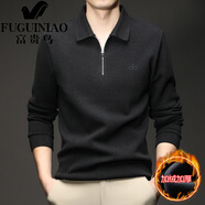 富貴鳥(niǎo)（FUGUINIAO）半拉鏈長(cháng)袖t恤男士秋冬季新款商務(wù)休閑Polo衫純色打底衛衣男 黑色 M 165/48
