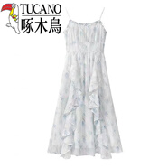 啄木鳥(niǎo)（TUCANO）溫柔風(fēng)荷葉邊碎花吊帶連衣裙夏季收腰顯瘦長(cháng)款a字裙薄款 單件/荷葉邊連衣裙 雪紡面料 S 160
