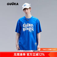 古由卡（GUUKA）xSANK嘻哈潮牌t恤男士短袖夏季情侶裝劉宇同款休閑寬松五分半截袖 彩藍色 F7063 L