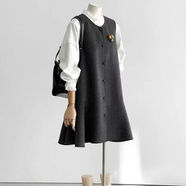 小香風(fēng)秋冬荷葉邊減齡高級感灰色背心連衣裙女疊穿內搭毛呢裙子 灰色 S  100斤以下