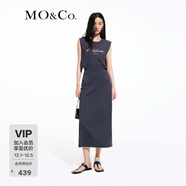 MO&Co.連衣裙春夏解構寬肩高腰收腰鏤空露背印花無(wú)袖棉質(zhì)長(cháng)裙摩安珂 鋼灰色 XS /155