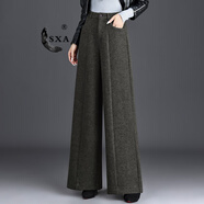 SXA香港潮牌冬季時(shí)尚毛呢闊腿褲加厚2025新款呢子高腰直筒顯瘦長(cháng)褲 棕咖色 XL