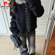 皮爾卡丹（pierre cardin）定染毛領(lǐng)小顆粒羊羔毛外套2025女秋冬季新款皮毛一體加厚 黑色 L 111-125