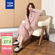 唐獅（TonLion）2024女翻領(lǐng)長(cháng)袖連衣裙長(cháng)裙 柔粉 M 