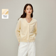 茵曼（INMAN）茵曼溫柔風(fēng)歐根紗V領(lǐng)針織開(kāi)衫26春女裝新款修身長(cháng)袖毛衣 鵝黃色 M