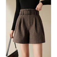 沫晗依美 2025冬季新款時(shí)尚淑女百搭連腰氣質(zhì)女式休閑短褲 深咖色 S