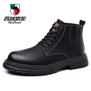 西域駱駝（VANCAMEL）馬丁靴男夏冬季新款英倫風(fēng)切爾西靴復(fù)古男士加絨男皮鞋高幫工裝靴 DT2305 單靴黑色 41
