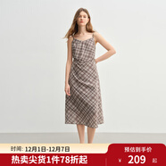 獨束大碼女裝復古格紋捏褶吊帶裙2025夏季新款V領(lǐng)收腰顯瘦連衣裙 咖色 L （尺碼：2）