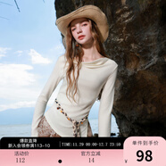 三彩2025秋季新款蕩領(lǐng)T恤修身長(cháng)袖上衣開(kāi)叉套頭優(yōu)雅M 奶白色 M 160/84A