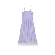 多巴胺紫色針織吊帶連衣裙女裝夏天設計感內搭罩衫蕾絲拼接長(cháng)裙子 紫色吊帶花邊裙 S S建議100斤內