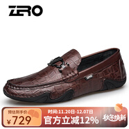 零度zero官方豆豆鞋男鞋透氣皮鞋柔軟舒適駕車(chē)鞋潮流商務(wù)休閑鞋子男 暗棕 39