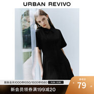 UR夏季新款女裝通勤風(fēng)壓褶修身短袖棉質(zhì)連衣裙UWU740075 正黑 S