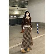 加碼美拉德套裝秋冬2025胖毫米假兩件套娃娃領(lǐng)針織品高腰裙兩件套 兩件套[學(xué)院風(fēng)減齡\顯瘦穿搭\甜 M85-100斤 均碼