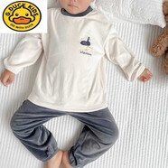 G.DUCKKIDS小黃鴨兒童海島絨睡衣秋冬款加厚保暖套裝男女孩中大童珊瑚絨純色 小天鵝 90 碼（身高-cm）