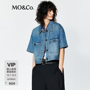 MO&Co.牛仔夾克夏輕薄天絲棉質(zhì)工裝短款短袖磨白MBE2JKT003 牛仔藍色 M /165