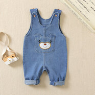 小巴泰龍（SMBTAKLON）日本嬰幼兒春秋背帶褲男女寶寶洋氣潮范卡通長(cháng)褲小童兩用襠牛仔褲 藍色-熊頭牛仔背帶褲 73 CM