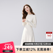 秋水伊人甜美氣質(zhì)半高領(lǐng)毛衫連衣裙冬季新款女內搭長(cháng)袖針織裙 米白 M