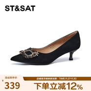 星期六（ST&SAT）假面尖頭女鞋中跟細跟休閑淺口單鞋 黑色 36