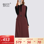 魅斑安哥拉紅V領(lǐng)無(wú)袖馬甲連衣裙女2024冬季新款松緊帶收腰背心裙 紅色 M