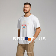 胖哥哥潮牌日韓時(shí)尚大碼男裝復古印花加肥加大短袖T恤男士寬松 白色天使美國隊長(cháng)短袖 3XL （190-210斤）