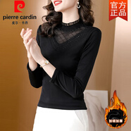 皮爾卡丹（pierre cardin）蕾絲打底衫女士裝春秋冬冬季2025年新款網(wǎng)紗半高領(lǐng)加絨加厚內搭上 黑色（加絨） M (90-100斤)