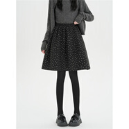 Rindu高腰a字裙半身裙碎花毛呢碎花短裙女秋冬中裙小個(gè)子松緊腰高腰顯 黑色 XL