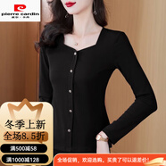 皮爾卡丹長(cháng)袖t恤女春秋款2025年新款早秋女裝設計感內搭可外穿上衣打底衫 黑色 【退換貨包郵】 M  85-100斤