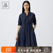 Marc O'Polo/MOP 2024夏季新款立領(lǐng)輕薄純棉短款收腰碎花顯瘦連衣裙女收腰 藏青色899 XXS /155