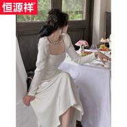 恒源祥紅色長(cháng)袖連衣裙女春秋法式訂婚禮服新娘敬酒服平時(shí)可穿紅裙子長(cháng)裙 白色【長(cháng).袖】 L 【121-130斤】