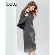 百圖（betu）女裝2025年冬季新款連衣裙拼接蕾絲雪紡氣質(zhì)簡(jiǎn)約顯瘦裙子2510T91