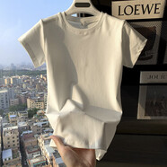 基 T基礎款正肩棉質(zhì)長(cháng)袖/短袖T恤女夏季修身顯瘦緊身打底衫氣質(zhì)上衣秋 9019白-短袖 S