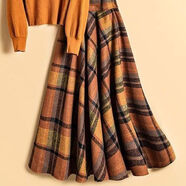 高級感歐美風(fēng)一線(xiàn)輕奢女裝秋冬季時(shí)尚風(fēng)格子高腰半身裙兩件套 黃色格子【半身裙】 專(zhuān)柜品質(zhì) M  85-105