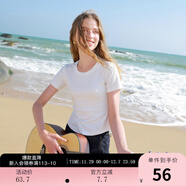 三彩2025秋款純色T恤修身正肩短袖鏤空綁帶短款上衣M 珍珠白 S 155/80A