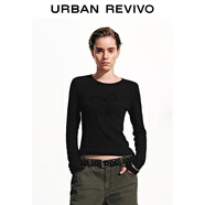 UR2026春季新款女裝休閑立體蝴蝶結短款修身長(cháng)袖T恤UYY450300 黑色 L