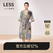LESS【迅系列】夏人物印花短袖連衣裙女V領(lǐng)收腰寬松裙子2O4G13230 901多彩混雜/漸變 M