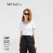 MO&Co.春夏U領(lǐng)短袖T恤LOGO膠章簡(jiǎn)約修身內搭外穿摩安珂 漂白色 建議和客服確認尺碼哦 S 160 建議和客服確認尺碼哦