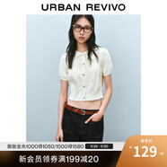 UR2025春季新款女裝蝴蝶結肌理感系帶短袖針織衫UYY950033 淺黃 M