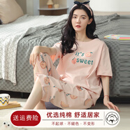 馨愛百年睡衣女夏天短袖純棉韓版休閑甜美女士七分褲家居服可外穿薄款套裝 MJF7051 L
