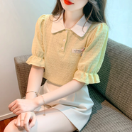 葉紫楓（YEZIFENG）短袖襯衫女夏季新款韓版娃娃領(lǐng)公主袖套頭雪紡衫襯衣甜美女士小衫 圖片色 M