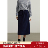 獨束【長(cháng)短款】大碼女裝燈芯絨復古高腰半身裙女秋冬 藏青色 M