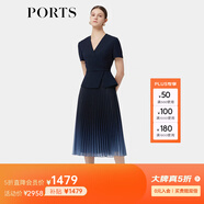 PORTS寶姿春季新品女裝優(yōu)雅收腰二合一網(wǎng)紗漸變百褶拼接連衣裙 丈青-1 L (8)