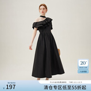 范思藍恩儀式感禮服裙女2024夏季新款掛脖大荷葉邊約會(huì )裙子18015 黑色 S