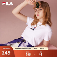 斐樂(lè )（FILA）官方女士短袖T恤夏印花運動(dòng)女裝針織短袖套頭衫小熊T刺繡上衣 標準白-WT M 165/84A
