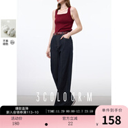 三彩2025秋款原色牛仔褲撞色壓線(xiàn)中腰寬松直筒闊腿褲休閑M 海軍藍 M 160/68A