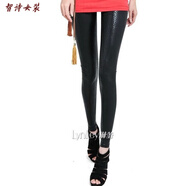 美安嘉韓國時(shí)尚黑色蛇紋打底褲緊身彈力仿皮褲小腳可外穿薄款顯瘦夏秋潮 黑色 S