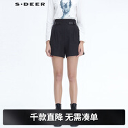 sdeer圣迪奧2022冬季女裝保暖舒適高腰熱褲無(wú)彈力時(shí)尚皮質(zhì)拼接毛呢A字短褲S20480902 深灰/97 M/165