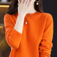 恒源祥高檔新款羊毛衫女半高領(lǐng)短款毛衣寬松顯瘦百搭大碼針織打底衫 低圓領(lǐng)-艾瑪橙 厚款 XL 120-130斤