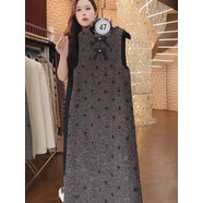 明星同款2025新款連衣裙韓版小香風(fēng)亮片毛呢背心連衣裙女2025秋冬 灰色 XL 建議120-130斤