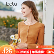 百圖betu女裝秋新款T恤圓領(lǐng)長(cháng)袖精致蝴蝶結紐扣針織T恤女2308T19 橙色 M